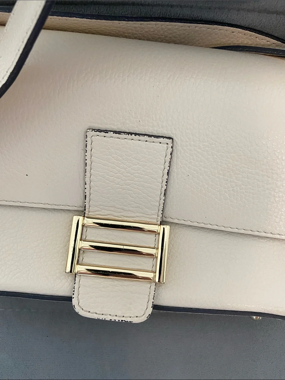 Cream Leather Shoulder Bag with Gold Buckle Accent